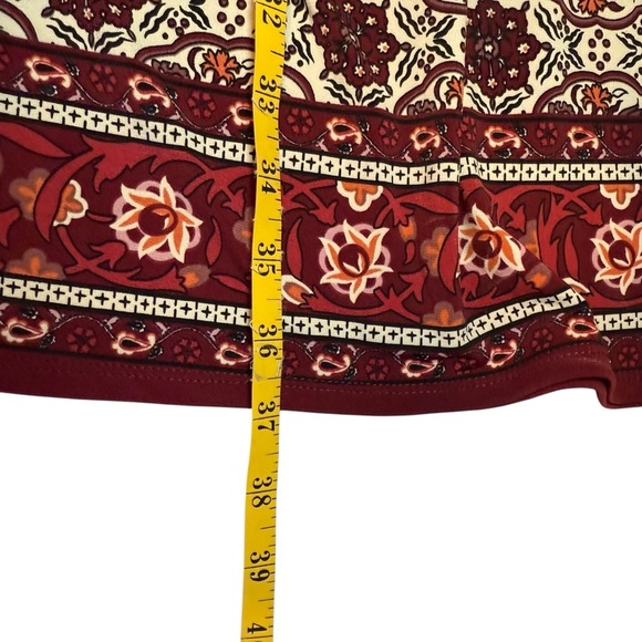Max Studio 3/4 Sleeve Knee Length Dress Burgundy Cream Floral Boho Artsy Large - Picture 7 of 10